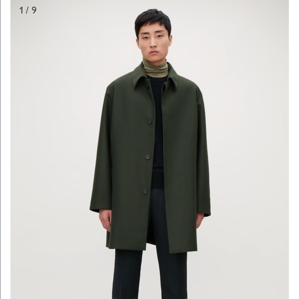 COS Dark Green Single Breasted Wool MAC Coat